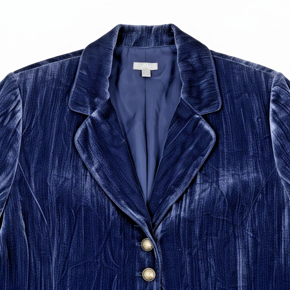 J Jill Navy Velvet 5 Button Up Blazer Large Midnight Blue Velour Tailored Jacket - Picture 4 of 11